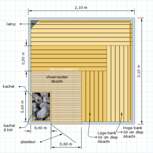 Model Kokkola | Finse sauna met alle toebehoren | 210 x 210 x 210 cm. hoog