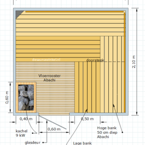 Model Sirkka | Finse sauna met alle toebehoren | 225 x 210 x210 cm. hoog
