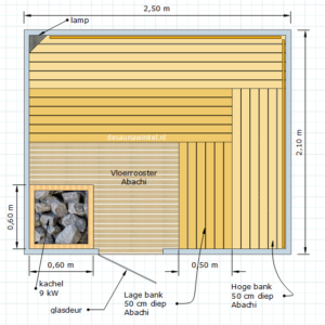 Model Imara | sauna met alle toebehoren | 250 x 210 x 210 cm. hoog