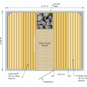 Model Utsjoki | Finse sauna met alle toebehoren | 275 x 210 x 210 cm. hoog
