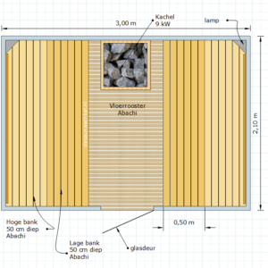Model Oitti | Finse sauna met alle toebehoren | 300 x 210 x 210 cm. hoog