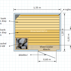 Model Tampera | Finse sauna met alle toebehoren | 155 x 125 x 210 cm. hoog