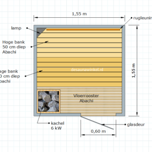 Model Oulu | Finse sauna met alle toebehoren | 155 x 155 x 210 cm. hoog