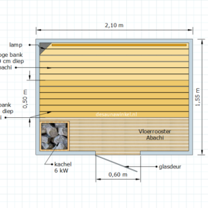 Model Vaasa | Finse sauna met alle toebehoren | 210 x 155 x 210 cm. hoog