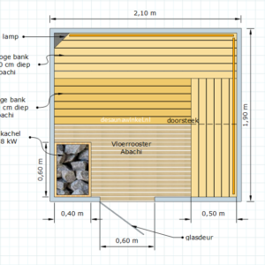 Model Kofka | Finse sauna met alle toebehoren | 210 x 190 x 210 cm. hoog